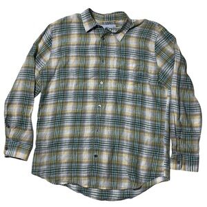 32 Bar Blues Linen Plaid Button Down Long Sleeve Mens Size Large
